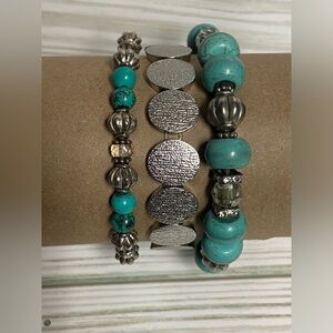 Set of 3 turquoise blue and silver bracelets